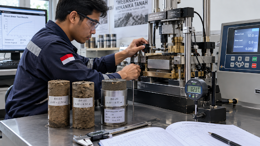 Uji Laboratorium Mekanika Tanah Direct Shear Testing PT Maduri Teknik Utama